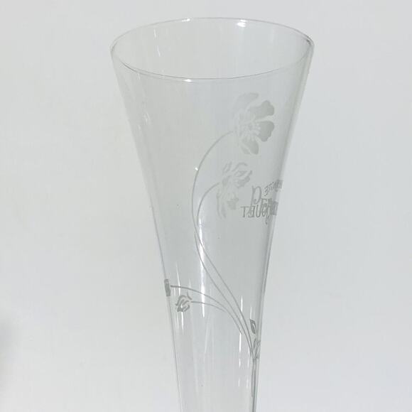 PERRIER JOUET (6) Champagne Flutes 9-3/4" White Floral Trumpet Etched VTG NIB - Picture 8 of 12